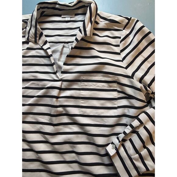 J. Jill White Black Striped Popover Blouse Fisherman Style Size Large L - Picture 2 of 4